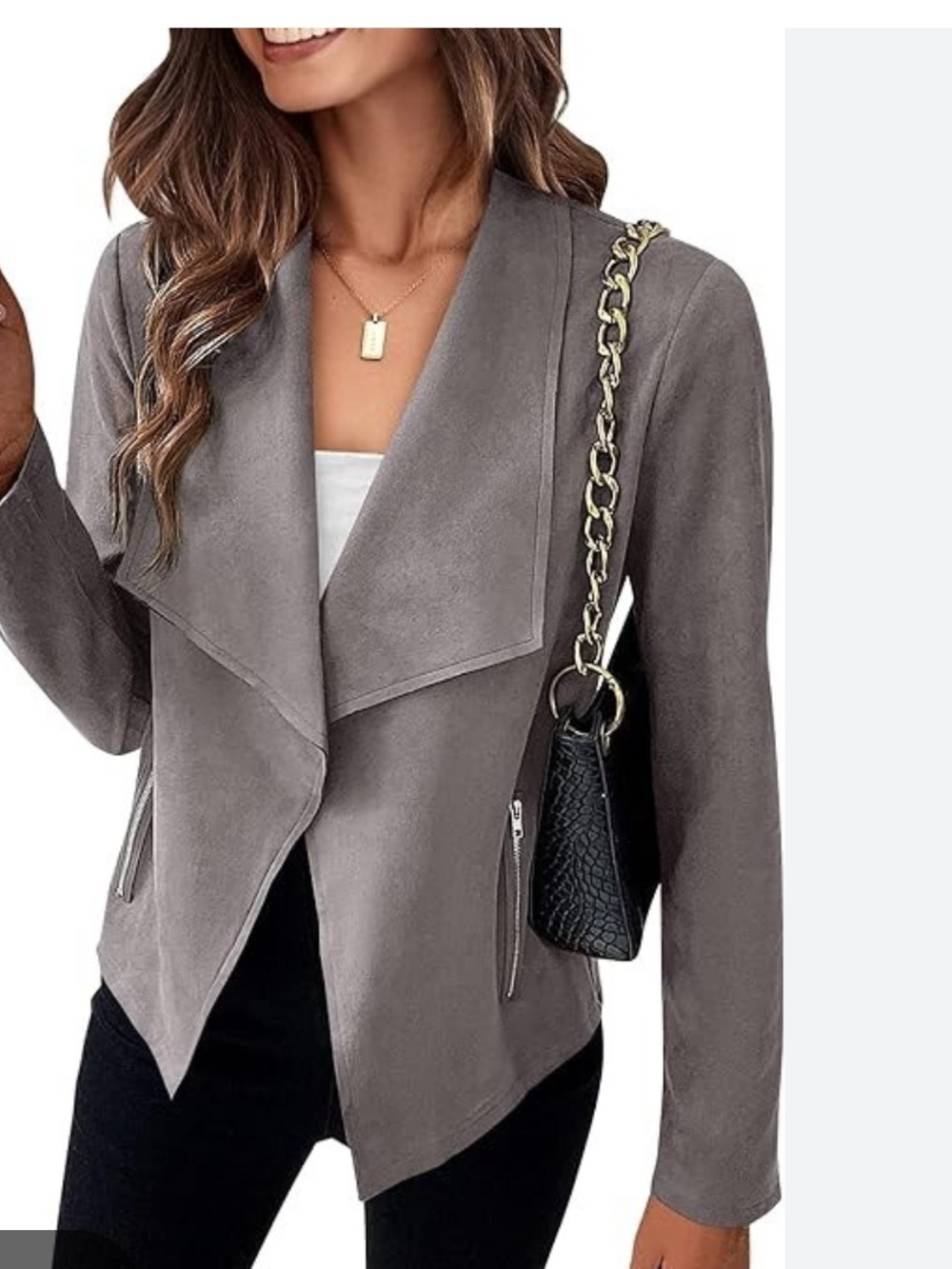 Pretty Garden, Gray Draped Open-Front Jacket - Women